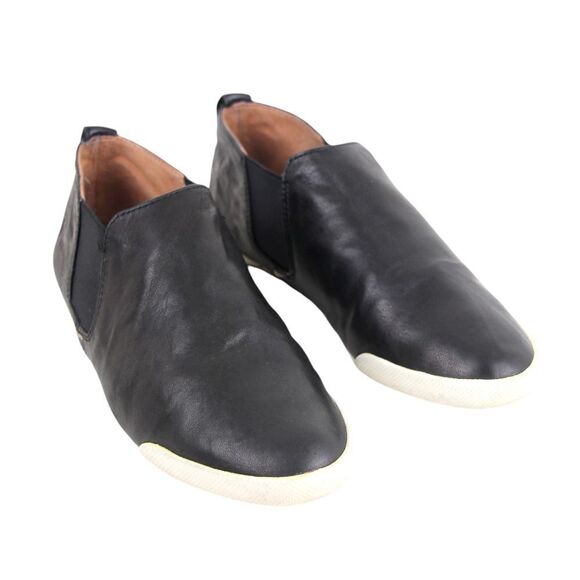 Frye BLACK REAL LEATHER ELASTIC SIDE ROUND TOE COMFORT LOAFER FLATS SHOES Sz8.5M - Picture 1 of 10